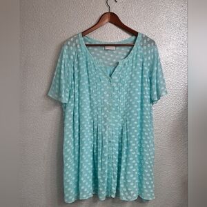 Soft Surroundings Sea Foam Green Button Up With Flutter Sleeves